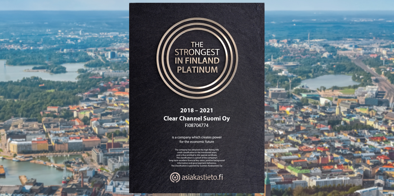 Clear Channel has earned the Strongest in Finland Certificate